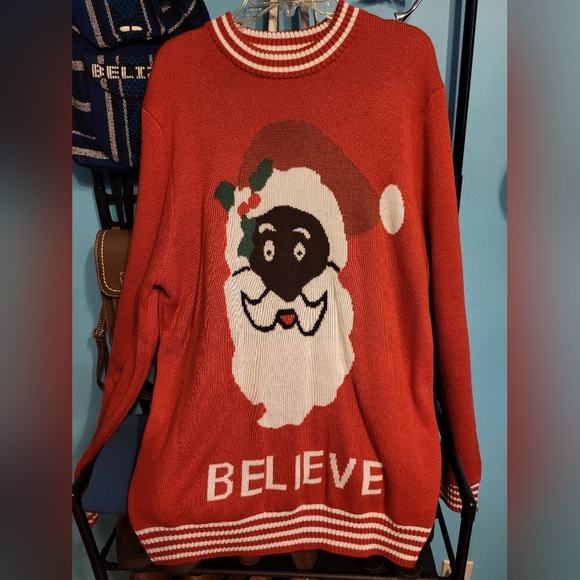 Tipsy Elves Believe Black Santa Christmas Sweater - Picture 1 of 2